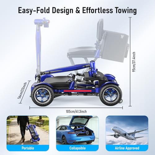 Image of Mobility Scooter Adults & Seniors, Blue, 12AH Li-ion Battery | 15 Miles Range, Airline Approved, Carbon Fiber Lightweight, All-Terrain, 330lb Capacity