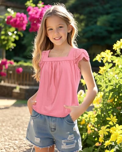 Image of KEREDA Girls Short Sleeve Shirts Summer Tops Girls Clothes 5-14 Years