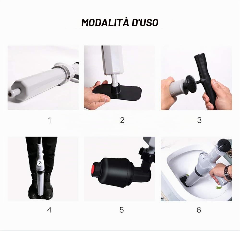 Sturalavandino Ad Aria Compressa, Pistone A Alta Pressione Draga/Drenatore Scarico Pulitore Pompa, per WC, Lavello, Pavimento, Lavabo, Bagno