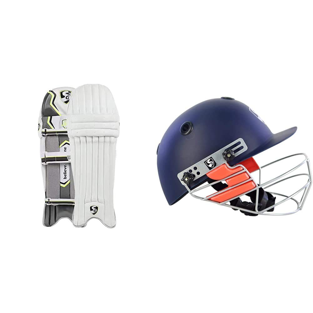SG Campus Batting Leg Guards, Adult (Assorted)&SG Optipro Cricket Helmet, Large, Navy Blue