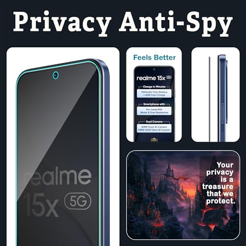 Image of FIRST MART Militry-Grade Privacy Screen Protector for Realme 15x, Realme C85 and Narzo 90x - Anti-Spy Edge to Edge Coverage I Case Friendly, 9H Hardness, Bubble-Free | Anti-Peeping, 2 Pack