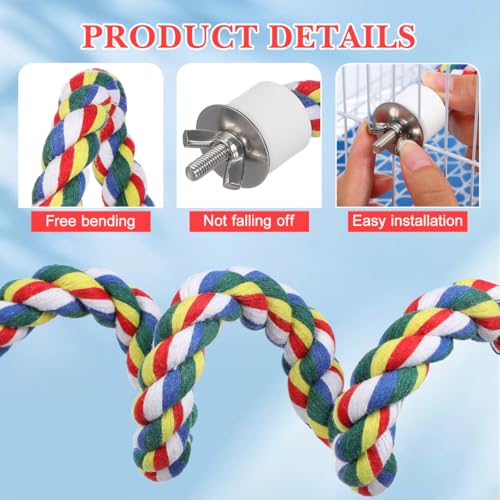Image of Colorful Bird Rope Perch Stand, Birdcage Swing Spiral Toys, Bird Climbing Standing Bungee Rope Perches Chew Toys Cage Accessories for Cockatiels Parrots Birds (24 inch /60 cm)