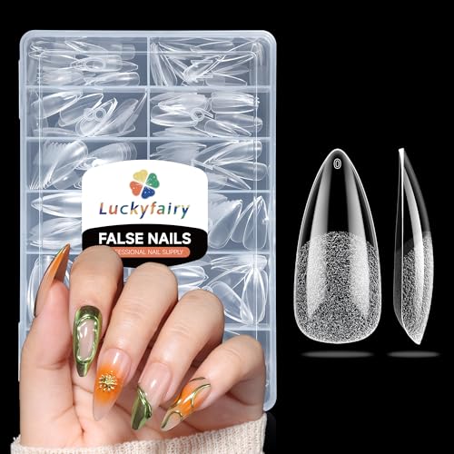 Luckyfairy Medium Stiletto Nail Tips: 240 Pcs Full Cover Almond Shape False Nail Acrylic Soft Gel Nails Tips Clear Stiletto Press on Tips Pre-buffed for Nail Art Extension Salon Home DIY 12 Sizes