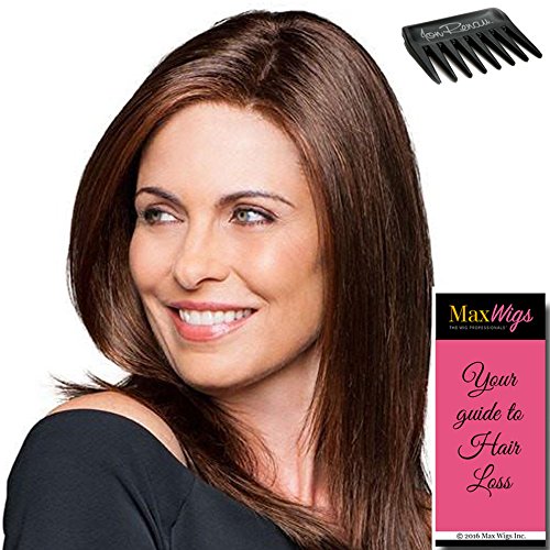 Simply Flawless Wig Color GL10-14 WALNUT - Gabor Wigs Petite Cap 11" Long Sleek Layered Templae Sheer Lace Front Monofilament Part Bundle with Comb, MaxWigs Hairloss Booklet