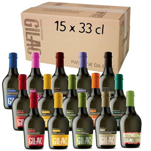 GILAC BEERBOX - Birre artigianali confezioni regalo 15 bottiglie assortite da 33cl - Birra artigianale Italiana Non Filtrata e Non Pastorizzata, Degustazione Birra Selezione Premium - Idea Regalo