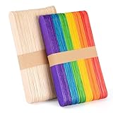 100 Piece Multicolor Jumbo Wooden Craft Sticks (6' x 3/4'), Large Popsicle Sticks for Waxing, Craft Project,Tongue Depressor,DIY Classroom Crafts,Woodcraft (Wood, Rainbow)