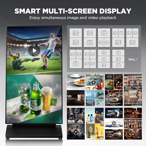 Image of 43 Inch Digital Signage Display, 4K 800 Nits UHD Full Screen LCD Advertising Kiosk, Portable Floor Standing Auto AD Player Android14 App-Based Control with USB /HDMI /WiFi