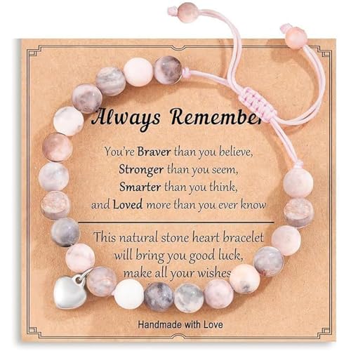 YiYunTE Pulsera de Cristal Cuarzo Rosa con Piedras Naturales - Cadena de Piedra Cebra Rosa, Perlas Forma Corazón para Ansiedad, Ojo Tigre - Regalo para Mujer, Hombre, Niña