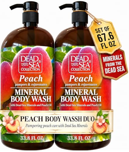 Image of Dead Sea Collection Peach Body Wash for Women and Men - with Pure Dead Sea Minerals and Peach Extract - Cleanses and Moisturizes Skin - Pack of 2 (67.6 fl. oz)