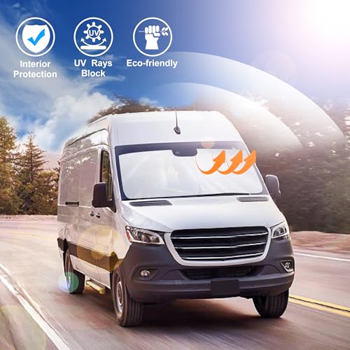 Image of Windshield Sun Shade Foldable Sun Visor Protector Custom Fit 2007-2024 2025 2026 Mercedes Benz Sprinter Freightliner Cargo Crew Passenger Motorhome Accessories