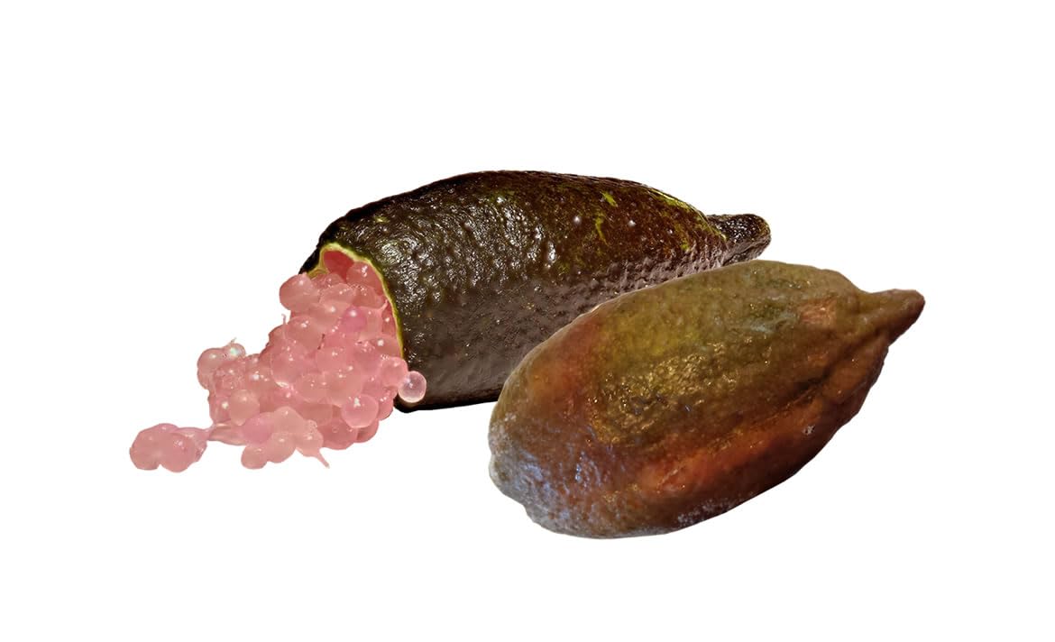 Limón Caviar Fresco Var. ROJO (fruta fresca, perlas beiges) bandeja de 200 g