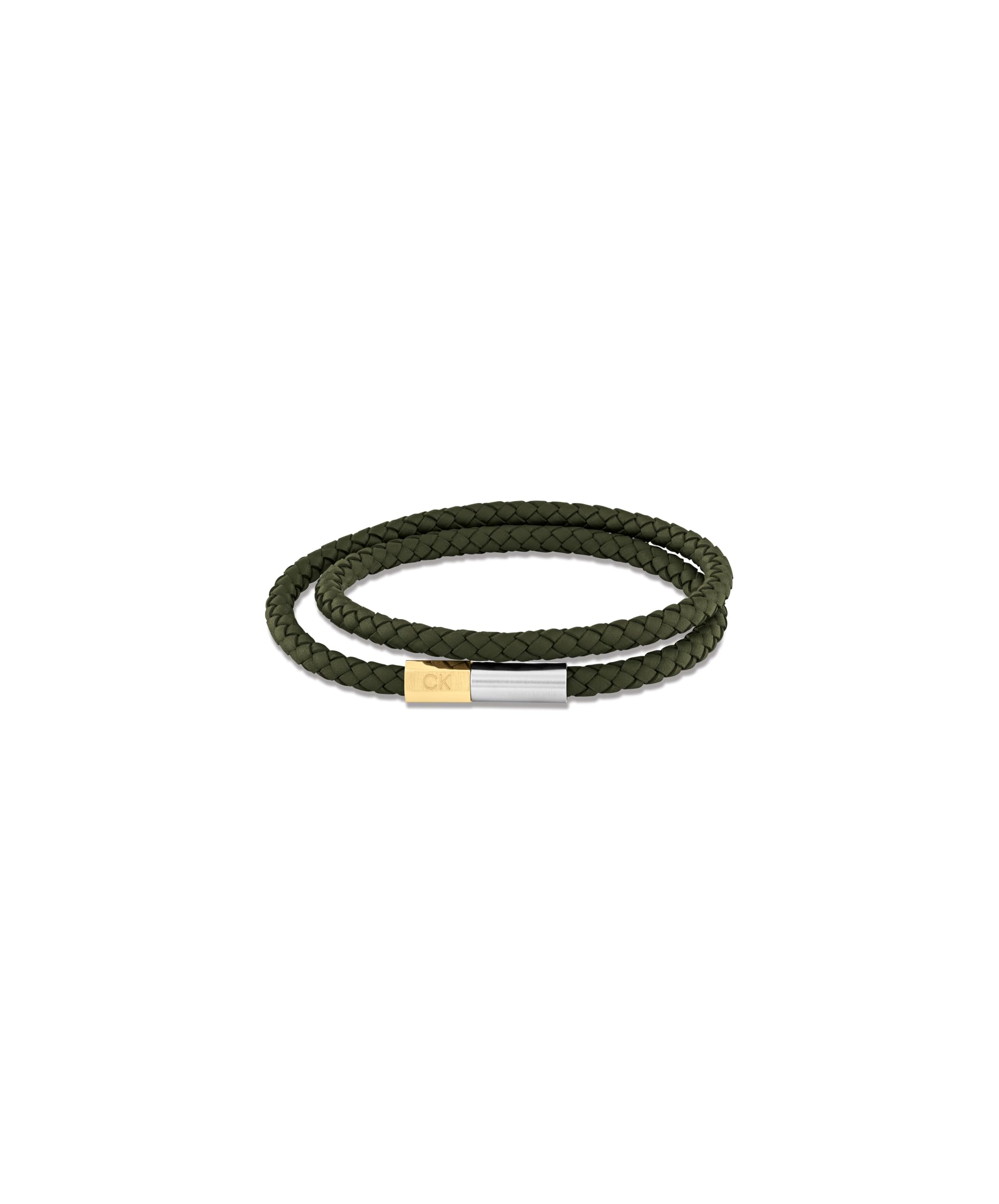 Calvin Klein Men's INDUSTRIAL FACETS Collection Bracelet with Double-Wrap Braided Green Leather - 35100043