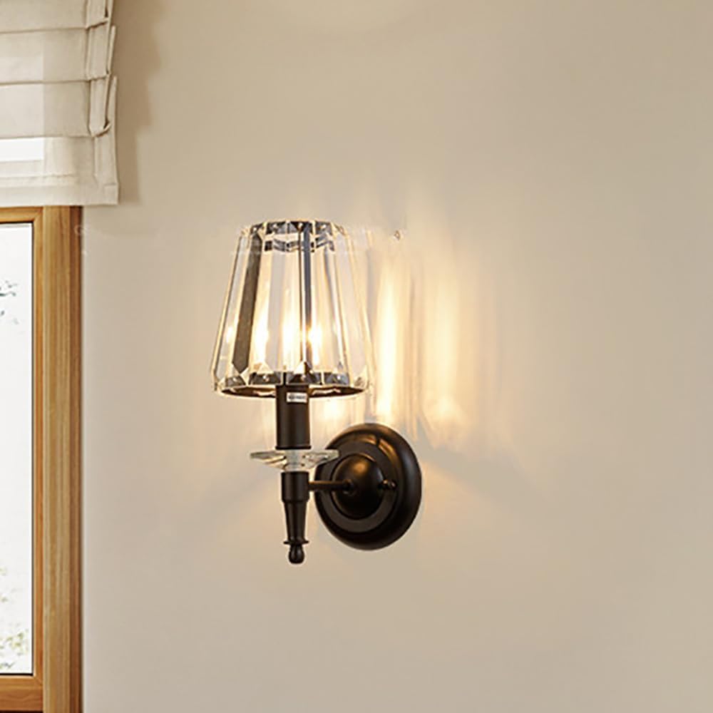 13 inch Crystal Wall Lamp Sconce, Luxury Modern Bathroom Vanity Mirror Light Wall Light Fixture for Bedroom Living Room Dining Room Wall Flush Mount Indoor Lighting, Black Included Bulb
