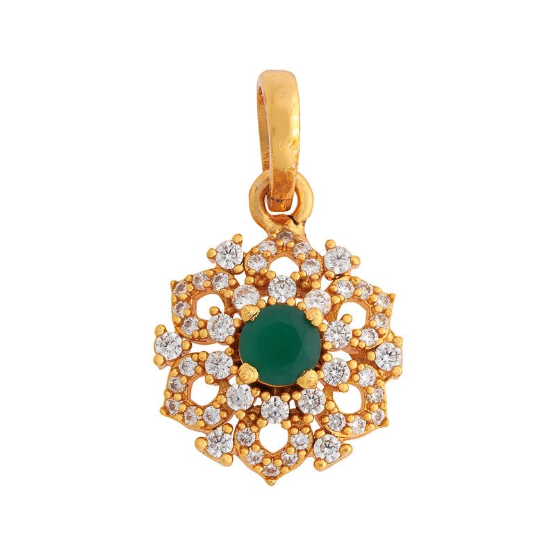 Green Gold Plated Ethnic 92.5 Pure Silver Temple Pendant - 417811-image-38