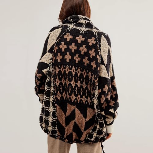 Women Shawl Collar Cardigan Sweater Y2k Print Botton Down Oversized Sweater Vintage Knit Sweater Coat Fall Fashion3