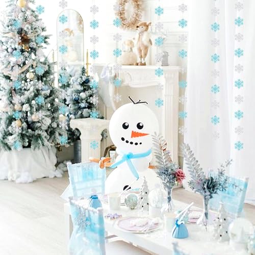 Image of Snowflake-Snow Teal-Silver Christmas Party-Decoration Garland - 52ft Turquoise Winter Wonderland Frozen Ornaments Hanging Paper Streamers,New Years Birthday Baby Shower Wedding Ceiling Decor Hugfond