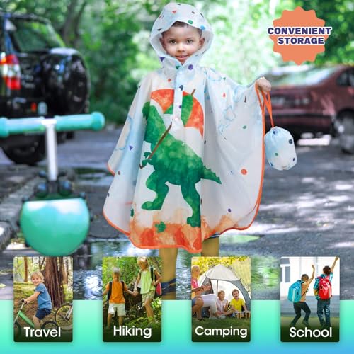 Image of WAWSAM Lightweight Rain Poncho Kids, Ponchos for Kids Waterproof Reusable Hooded, Kids Poncho Rain Jacket