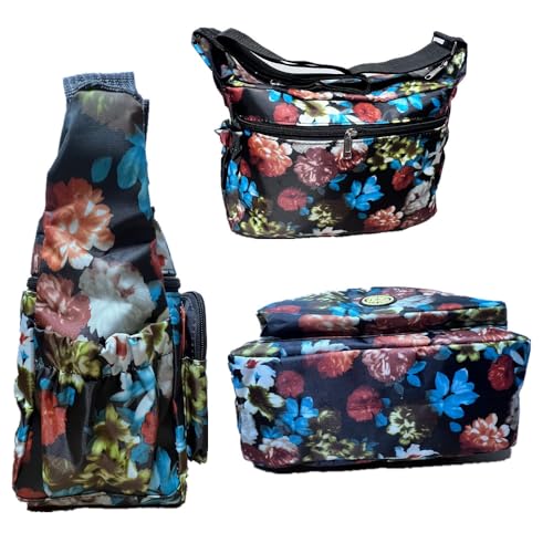 Women's Crossbody Bag Floral Print Multi-Pocket Nylon Handbag, Lightweight Shoulder Purse for Travel Daily Work, Gift for Birthday Mother’s Day Valentine’s3