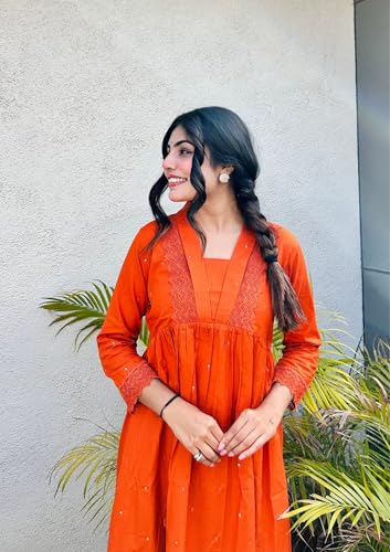 Image of MOKOSH Women's Cotton Kurta with Pant | Kurta Set | V Neck 3 /4 Sleeve Ethnic Suit | 2 Piece Outfit | Indian Kurta Outfit With Pant