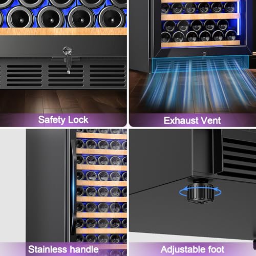 Wine Cooler-Wine Fridge with Safety Lock Freestanding/Built in 24 Inch Wide Large Wine Refrigerator for 154 Bottles,Cellar Chiller Low Noise, Fast Cooling, Black - Image 6