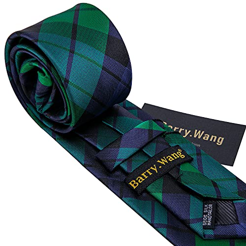 Barry.Wang Tie Set Plaid Necktie Men's Check Handkerchief Cufflinks Sets Formal Business Wedding - Image 6