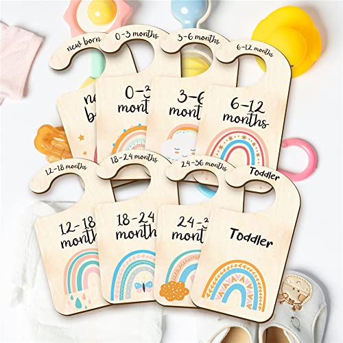 CRASPIRE 10PCS Wood Baby Wardrobe Dividers Rainbow Design from Newborn to 36 Month Hanger Seperaters Closet Organizers Nursery Infant Divider Gift for Shower - Image 4