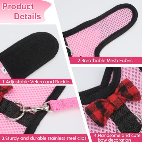 Image of Guinea Pig Harness and Leash，2packs Guinea Pig Clothes Baby Ferret Rats Hamster Soft Mesh Harness Leash for Decoration，Hamster Harness can be Adjusted to Any Size. (Pink + Purple)
