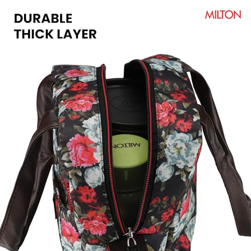 Image of MILTON Floral Lunch Bag I Design Tiffin Bag for Office for Men, Women I Eco Friendly, Spacious, Durable I 2.5 L I Black