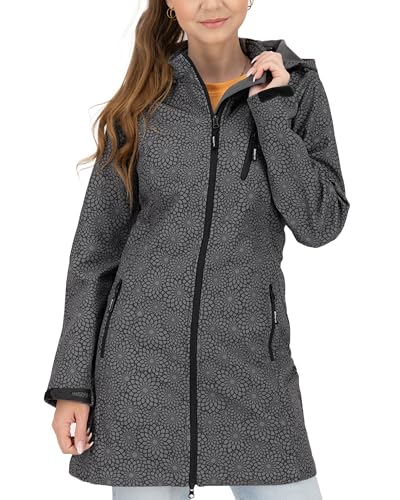 Deproc Active Damen Mit Abnehmbarer Kapuze Übergangsjacke Kurzmantel Shelby Long Softshellmantel, Schwarz, 38 EU