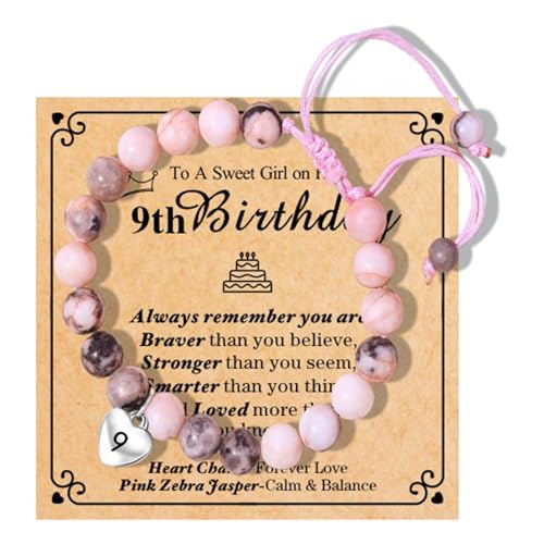 Chuchoter 8-16 Year Old Girl Birthday Gifts,Pink Zebra Natural Stone Sweet Heart Beaded Bracelets For Girls Daughter Granddaughter Niece Happy Birthday Gifts