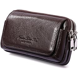 Clip Magnetico Para Celular Xieben Paquete De Cintura De Cuero Vertical Estuche para Cinturón para Hombre Mujer Titular De Clip Bolsa De Viaje Al Aire Libre Bolsa De Fanny Bolsa De Teléfono Celular Phone Café