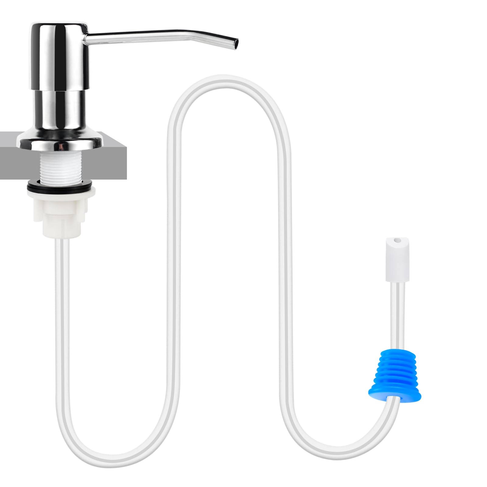 Dish Soap Dispenser for Kitchen Sink, Countertop Sink Soap Dispenser Water Pump with 47” No-Spill Extension Tube Kit Design for Kitchen Bathroom (Chrome)