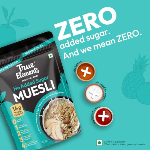 Image of True Elements Muesli Sugar Free 1.2 kg - 100% Wholegrain Muesli | No Added Sugar | Diet Food for Weight Management | Healthy and Quick Breakfast | Millet Muesli - 18% Jowar | HIgh Protein