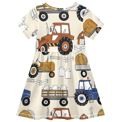 Aflyko Girls Short Sleeve Dress Farm Tractor Toddler Everyday Dresses2