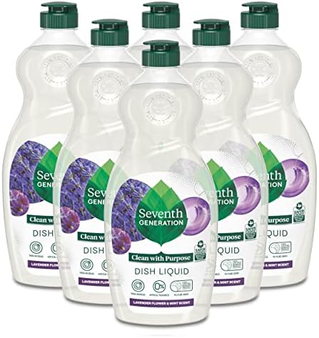 Seventh Generation Dish Soap Liquid, Lavender Flower & Mint, 19 oz, Pack of 6