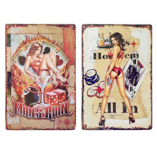 LZYMSZ 2 plaques murales Pinup Girls, plaques vintage en métal pour cafés, bars, pubs, boutique, décoration murale, plaques rétro amusantes pour hommes et femmes, 20...