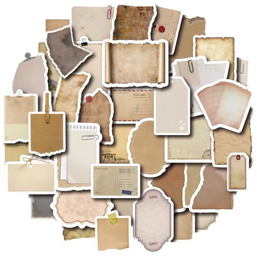 80 Piezas Pegatinas Vintage Scrapbooking, Calcomanías de Papel Vintage, Calcomanías de Papel de Escritura Envejecido para Material de Scrapbooking Manualidades Álbumes de Recortes Decoración
