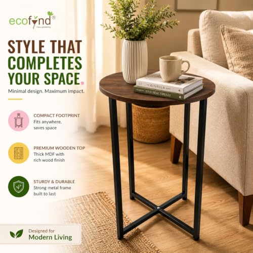 Image of ecofynd Multipurpose Side Table, Wooden Top with Strong Metal Frame, Sofa Side Corner Table, End Table, Plant Stand, Stool for Living Room, Hall, Bedroom, Home & Office Small Spaces (CT105-BLK)