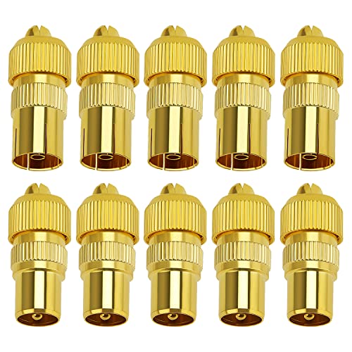 Lot de 10 connecteurs coaxiaux en métal KUOQIY 5 femelles et 5 mâles Câble coaxial RF Fiche d'antenne pour câble RF, plaqué or