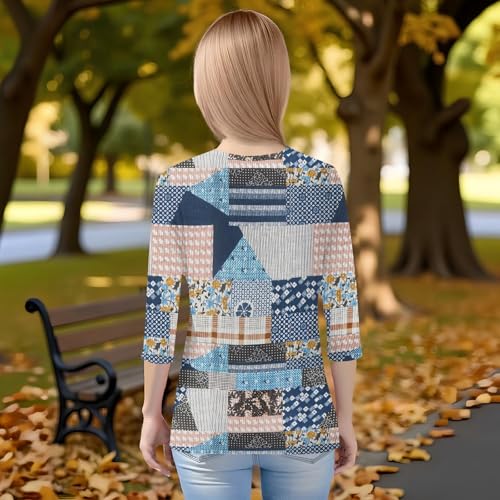 Fall Girls Shirts Trendy 3/4 Sleeve Cute Tops Y2K Floral Print Crew Neck 3/4 Length Sleeve Funny Blouses Outfits 20254