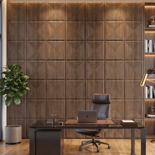 Image of Kayra Decor 3D PVC Wall Panels for Bedroom & Living Room | Pryamid Design |Oak Wood Color | 19.7 x 19.7 Inch | Pack of 40 | 107.6 Sq Ft