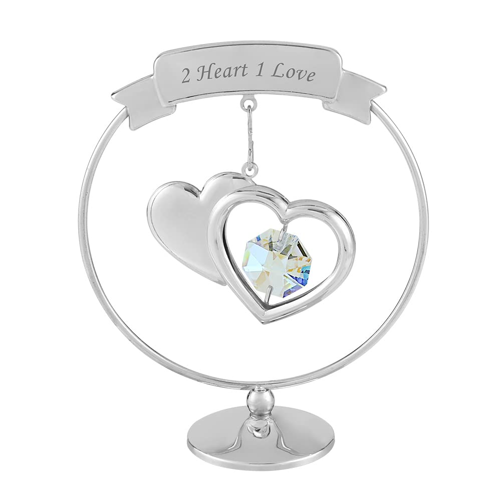 CrystocraftTwin Hearts Figurine with Austrian Crystal, Mini Figurine Ornament Decorative Home Office Keepsake Gift for Mother's Day Valentine's Day Birthday Christmas(2 Heart 1 Love, Silver)