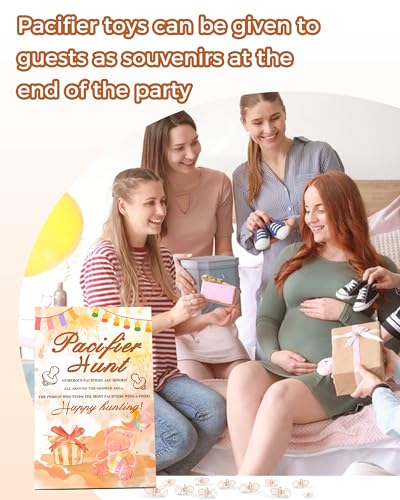 Image of Baby Shower Games, Baby Shower Decorations, 1 Baby Pacifier Hunt Sign and 50 Acrylic Pacifiers for Gender Reveal Games (Champagne)