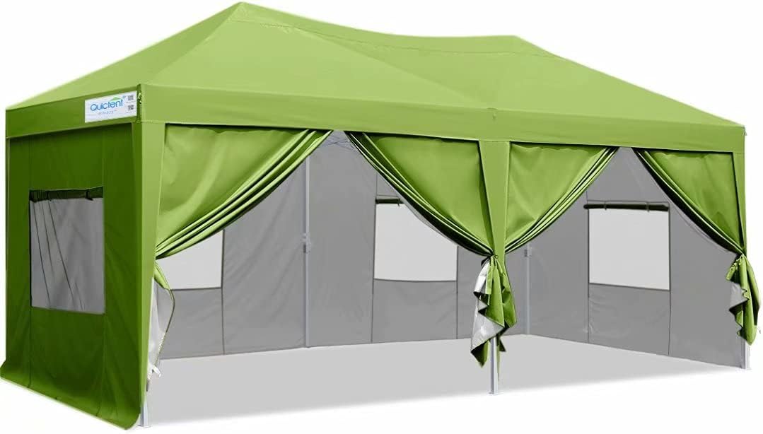 Quictent Privacy 10x20 ft Ez Pop up Canopy Tent Enclosed Instant Shelter Party Tent Event Gazebo with Sidewalls Waterproof (Green)