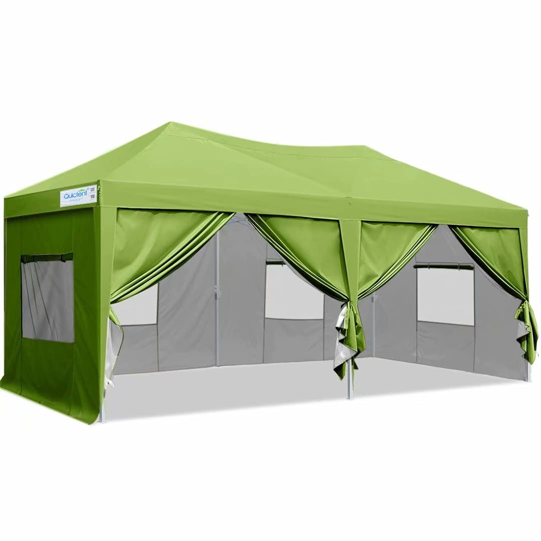 Quictent Privacy 10x20 ft Ez Pop up Canopy Tent Enclosed Instant Shelter Party Tent Event Gazebo with Sidewalls Waterproof (Green)