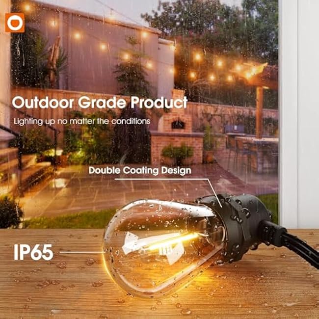 addlon 50FT Outdoor String Lights LED Waterproof Patio Lights with 27 Edison Dimmable Bulbs Shatterproof Commercial Grade Hanging for Outside Cafe Bistro Garden Balcony Porch Yard Deck Gazebo