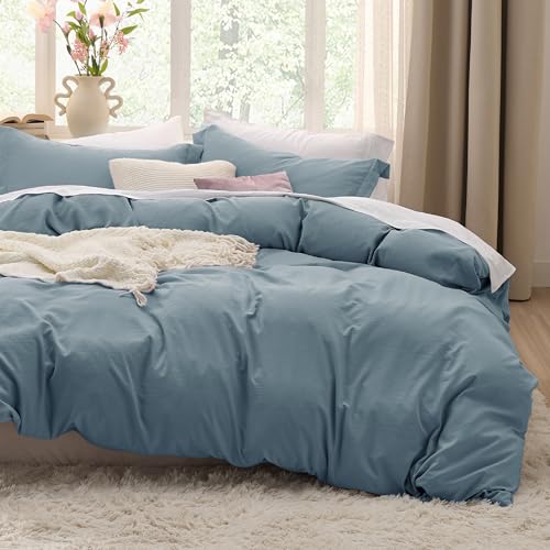 Image of Bedsure Mineral Blue Duvet Cover Twin /Twin XL Size - 2 Pieces Prewashed Cotton-Like Polyester Extra Soft Bedding Set, Includes 1 Duvet Cover 68''x90''with Zipper Closure & 1 Pillow Sham, No Comforter