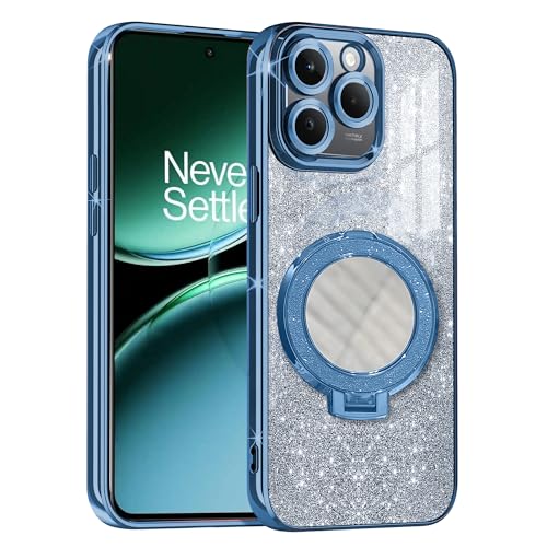 Image of Gradient Glitter Magnetic Ring Stand Case for realme 15T 5G- Shockproof, Stylish & Durable Soft TPU Slim Protective Cover with Removable Glitter Paper (Blue)