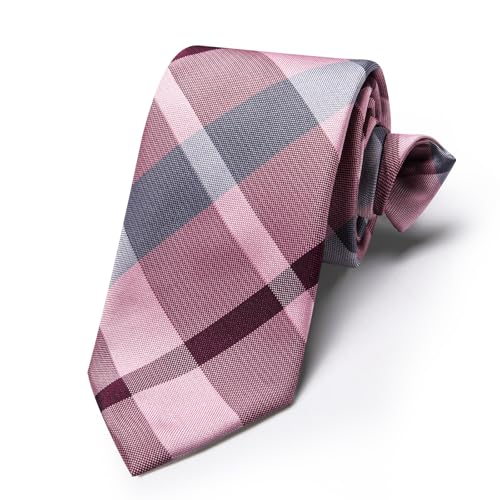 Image of Barry.Wang Plaid Ties Mens Silk Necktie and Tie Clip Checkered Tie for Wedding Party Business Formal