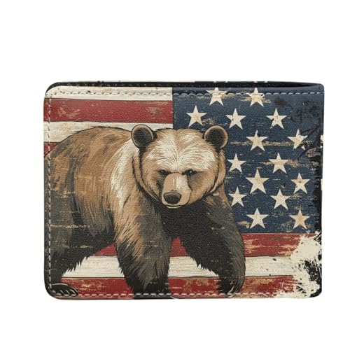 Coldinair Bear Teen Boy Cool Wallet USA Flag Leather Wallet for Teen Boys Kids Purse Child Bifold Rfid Blocking Wallet with Coin Pocket and Card Cash Holder for Youth Men Teenager3